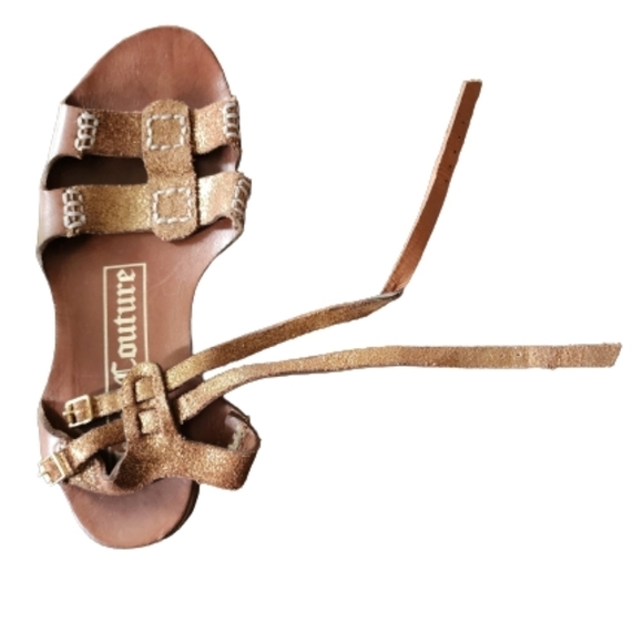 Juicy couture zizie leather sandals color brown gold mettalic ankle straps - Picture 3 of 4